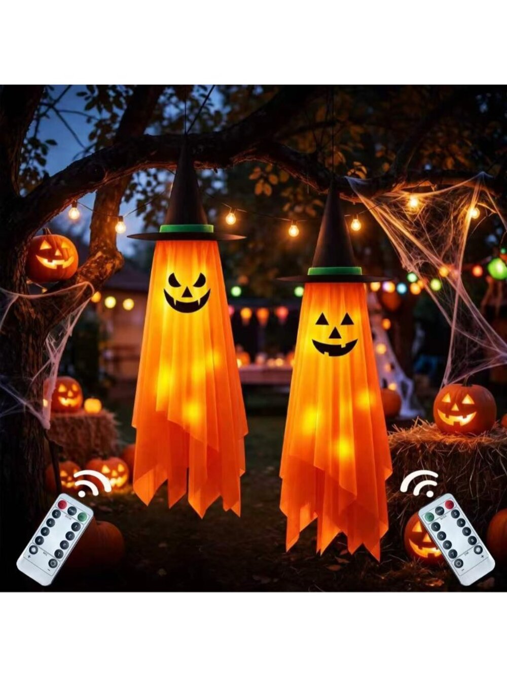🎃 2Pcs Orange Outdoor- 4ft Pre-Installed Lighted Decor Halloween Hanging